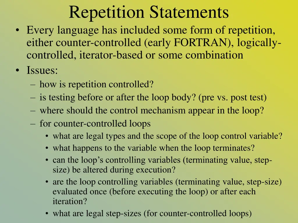 repetition statements every language has included