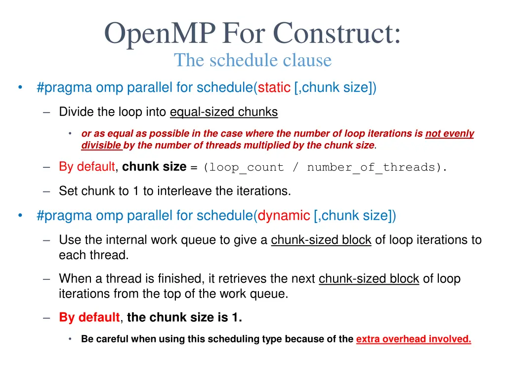 openmp for construct the schedule clause