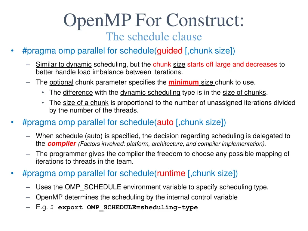 openmp for construct the schedule clause pragma