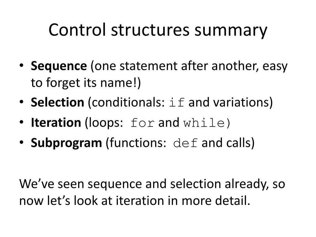 control structures summary