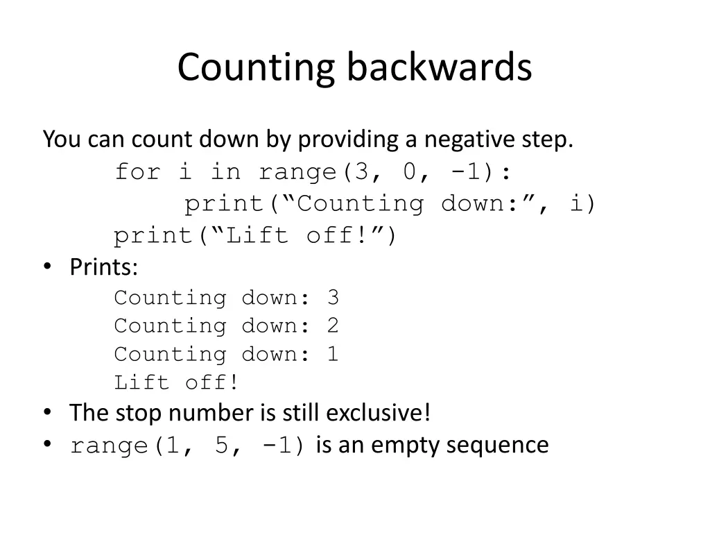 counting backwards