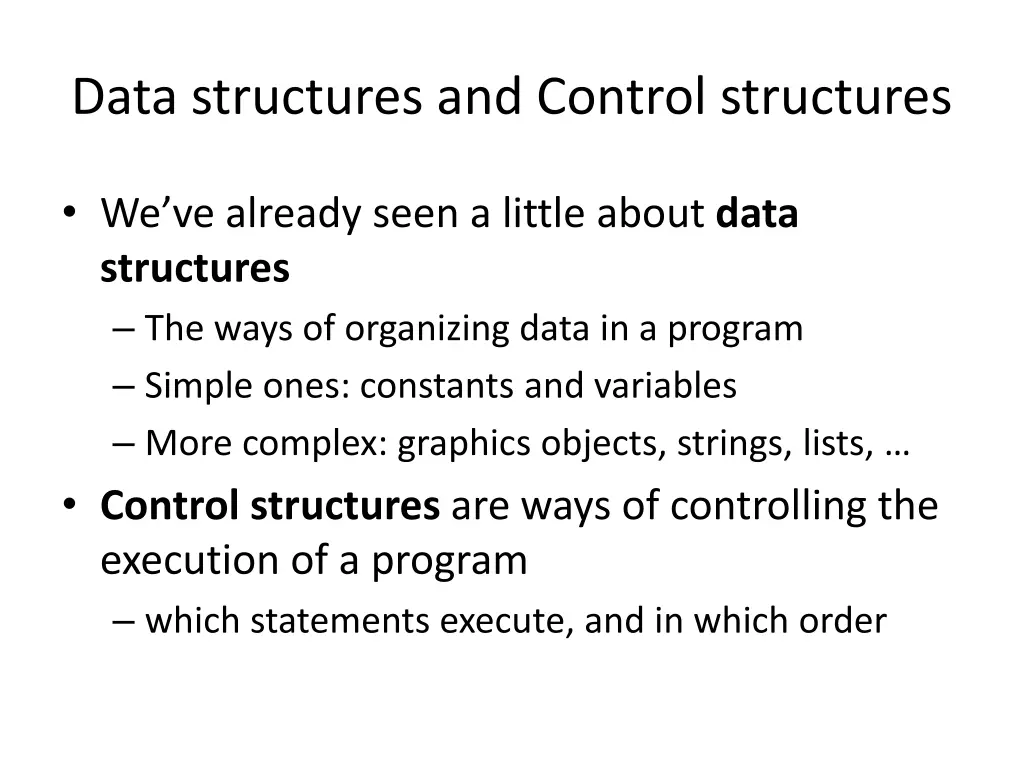 data structures and control structures