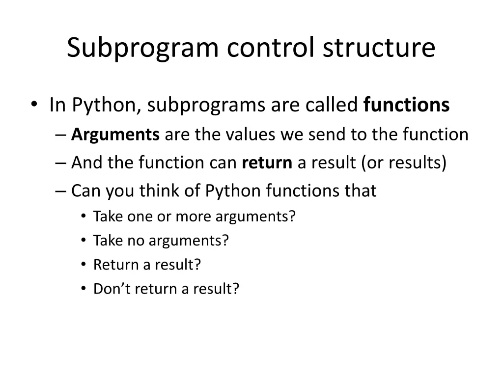 subprogram control structure 1