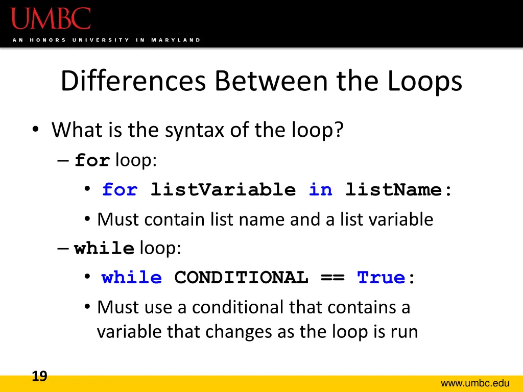 differences between the loops 1