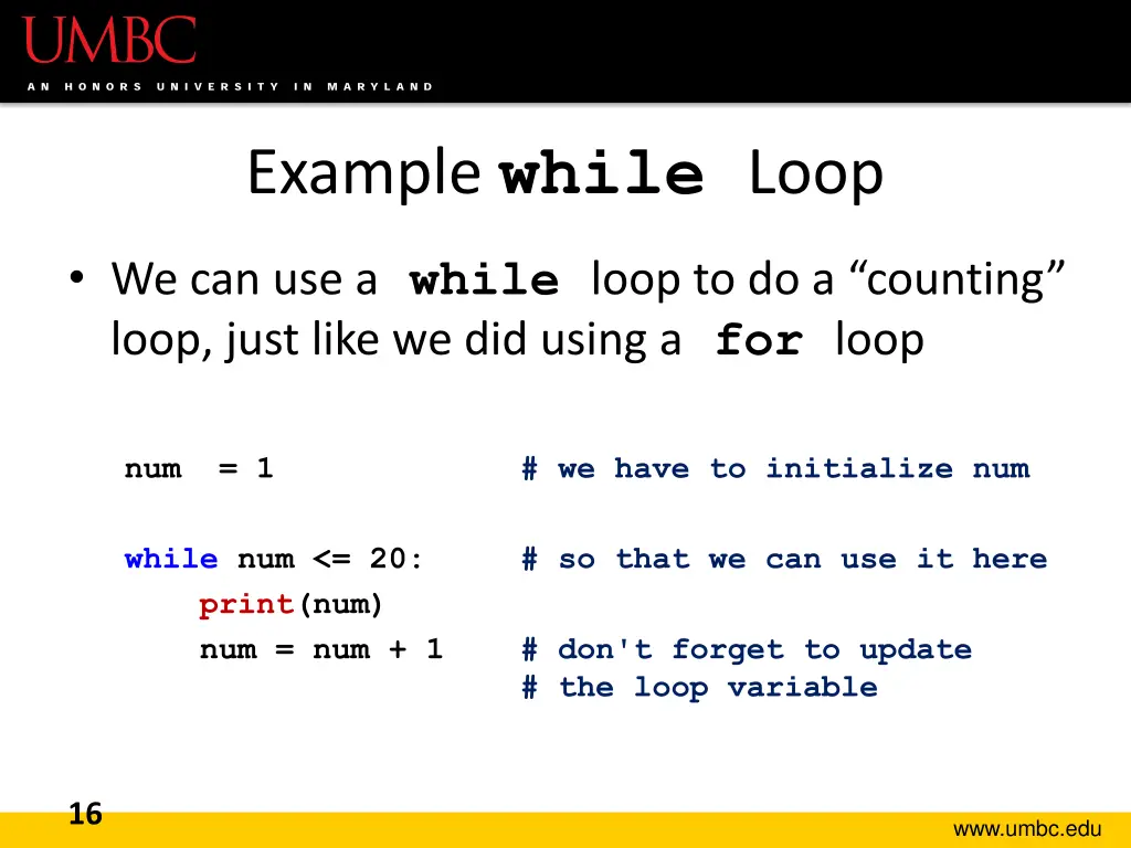 example while loop