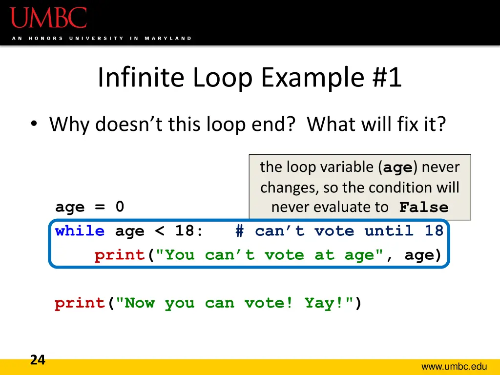 infinite loop example 1 1