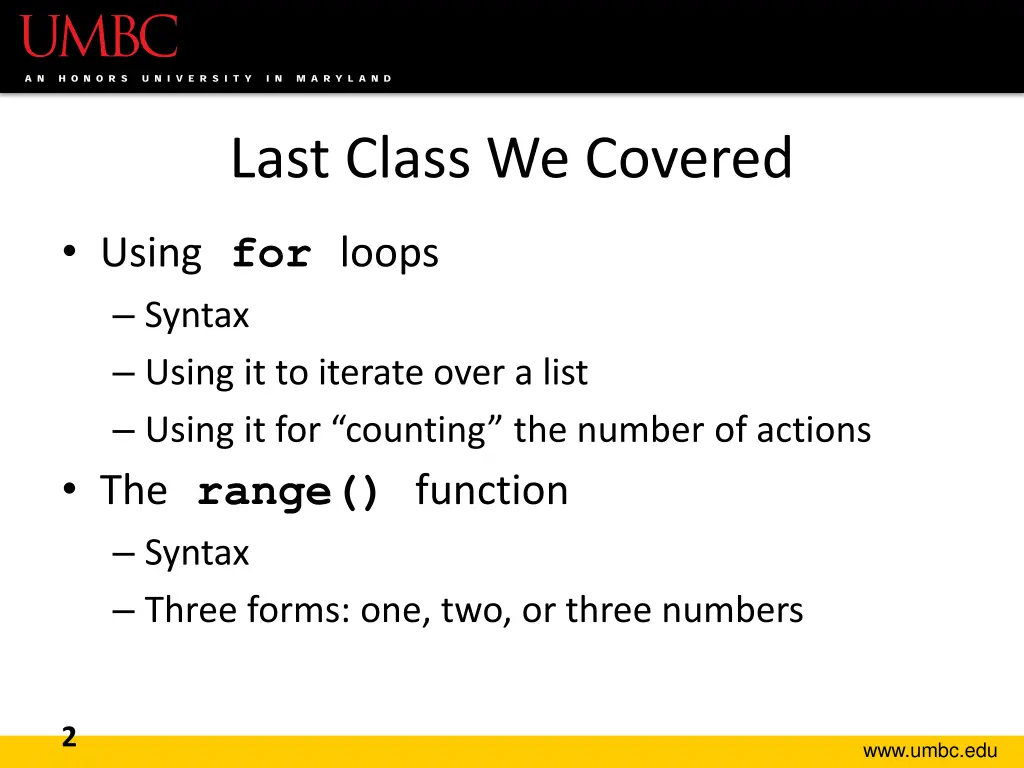 last class we covered