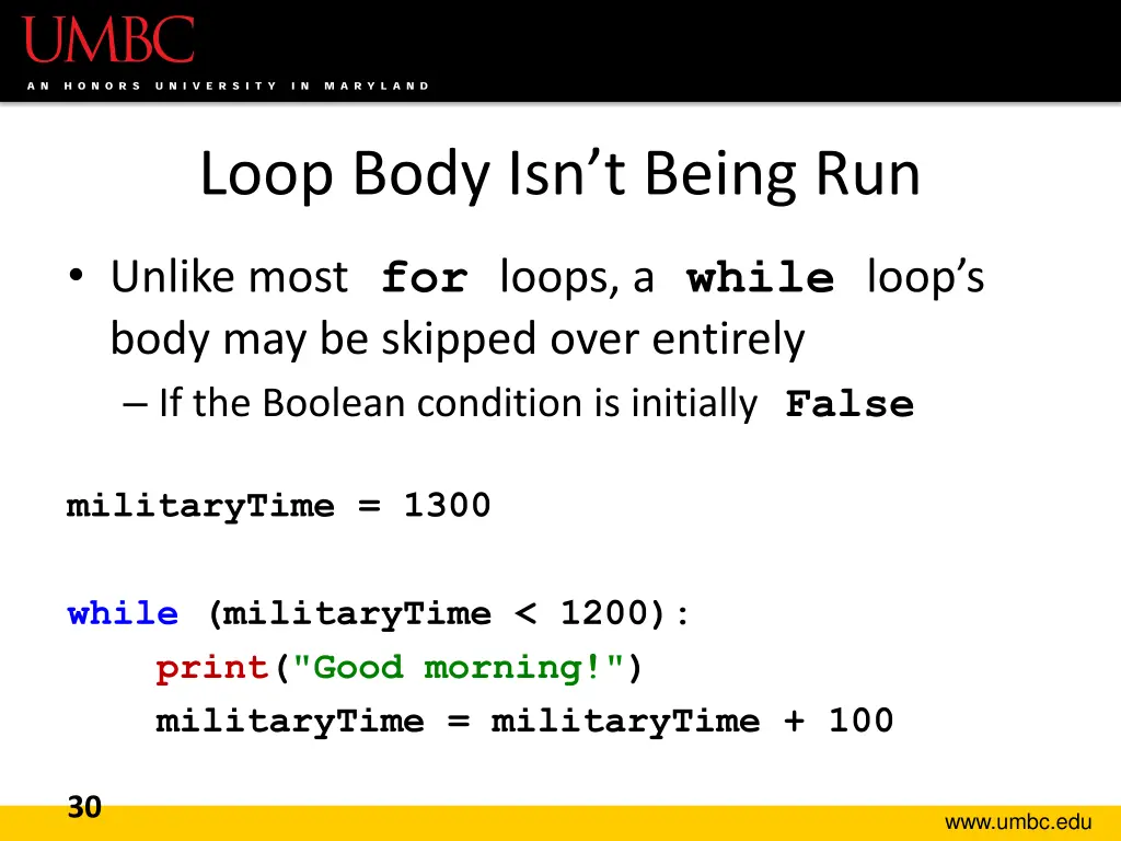 loop body isn t being run