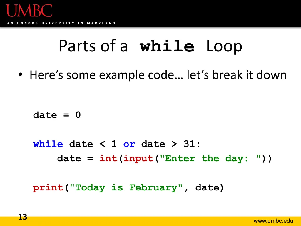 parts of a while loop