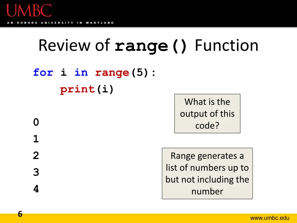 review of range function