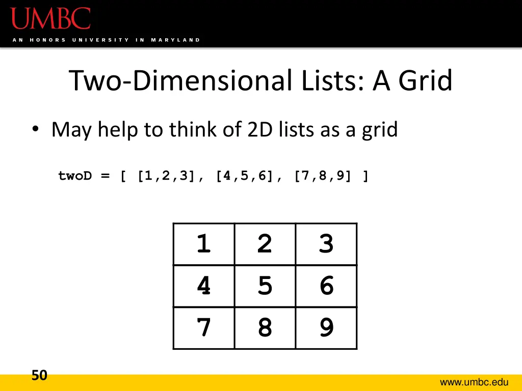 two dimensional lists a grid