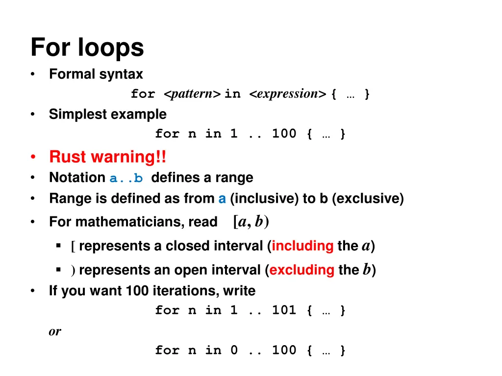 for loops formal syntax