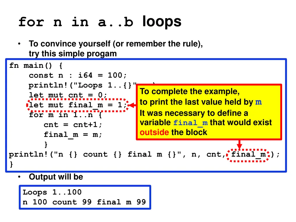 for n in a b loops 4
