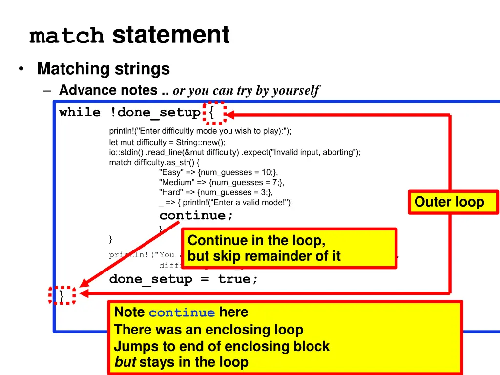 match statement matching strings advance notes 1