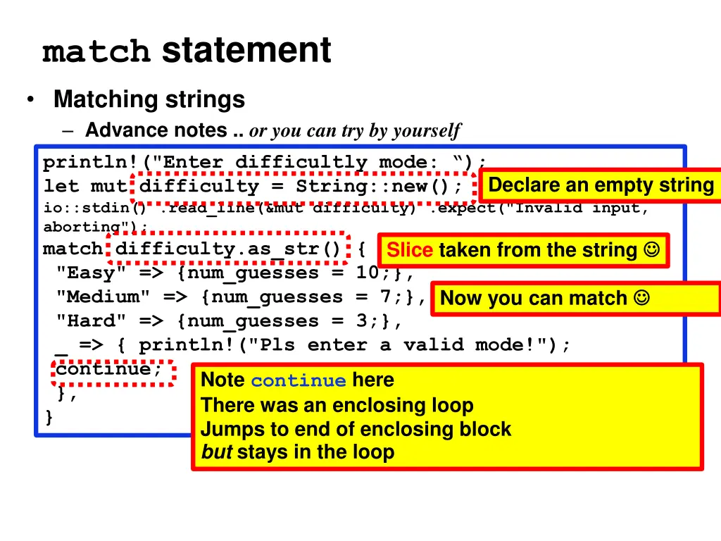 match statement matching strings advance notes