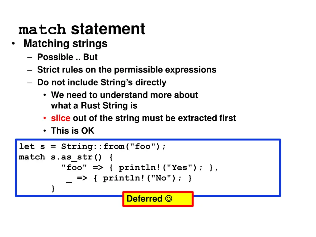 match statement matching strings possible