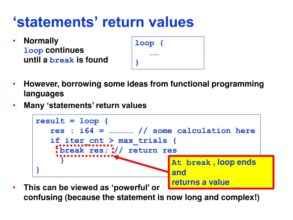 statements return values