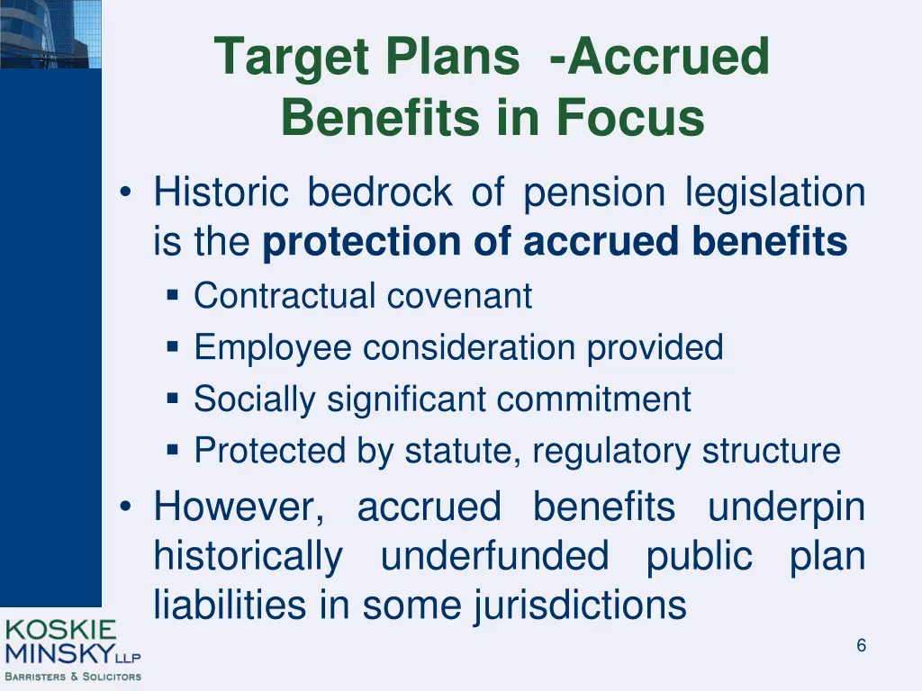 target plans accrued benefits in focus historic