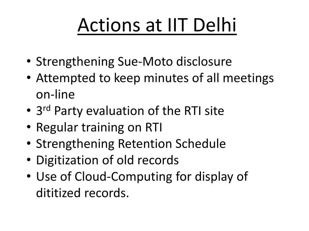 actions at iit delhi