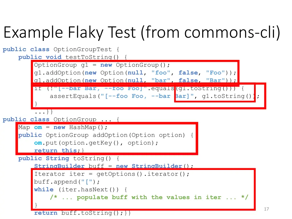 example flaky test from commons cli