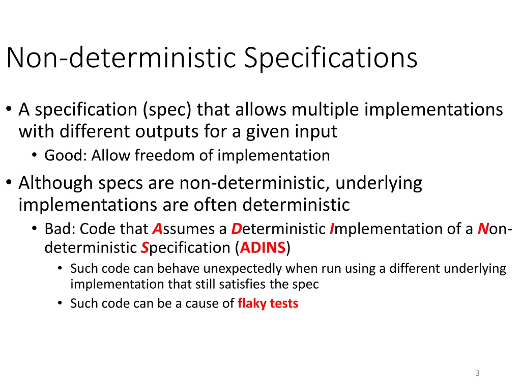 non deterministic specifications