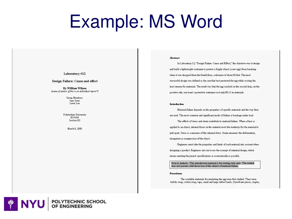 example ms word
