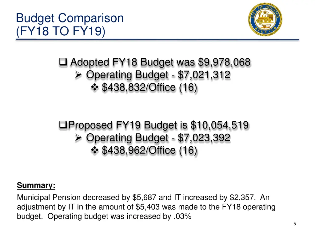 budget comparison fy18 to fy19