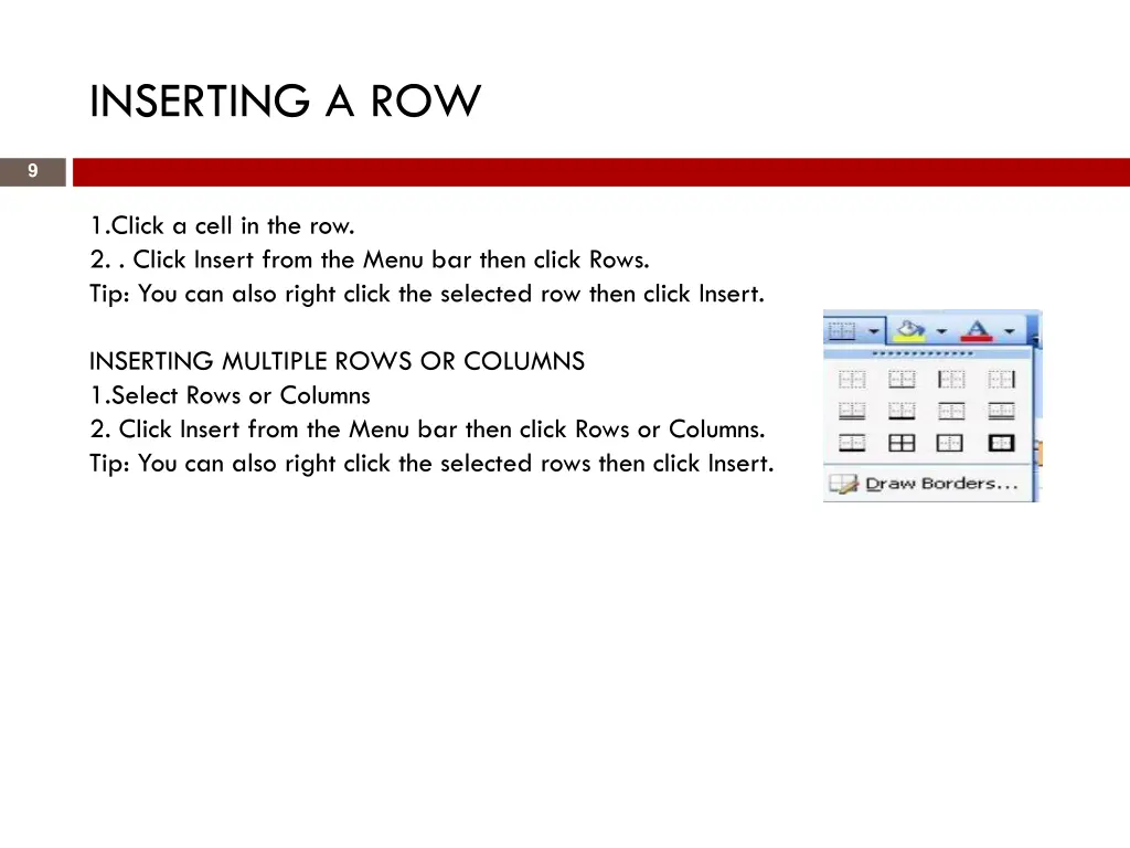 inserting a row
