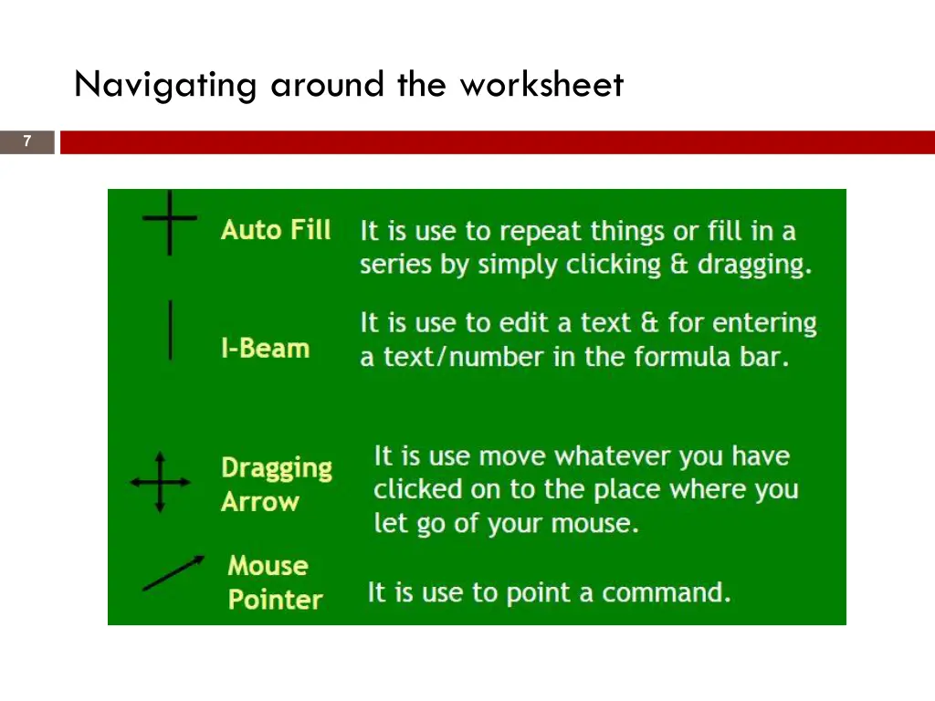 navigating around the worksheet 1