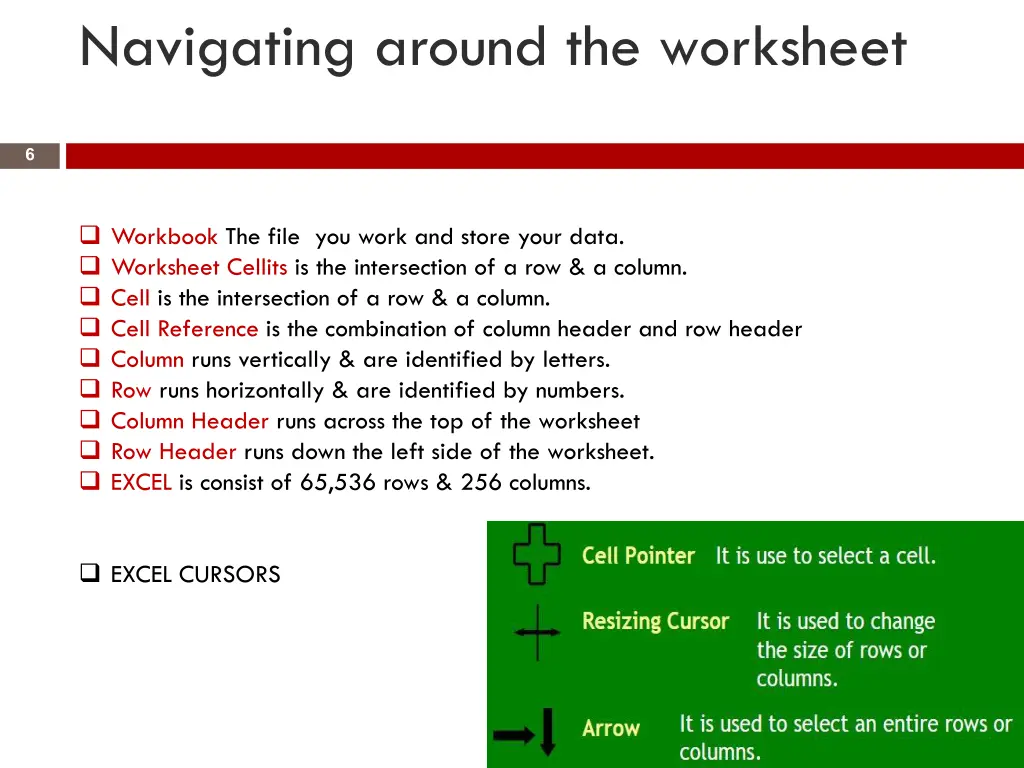 navigating around the worksheet