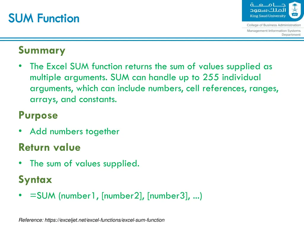 sum function