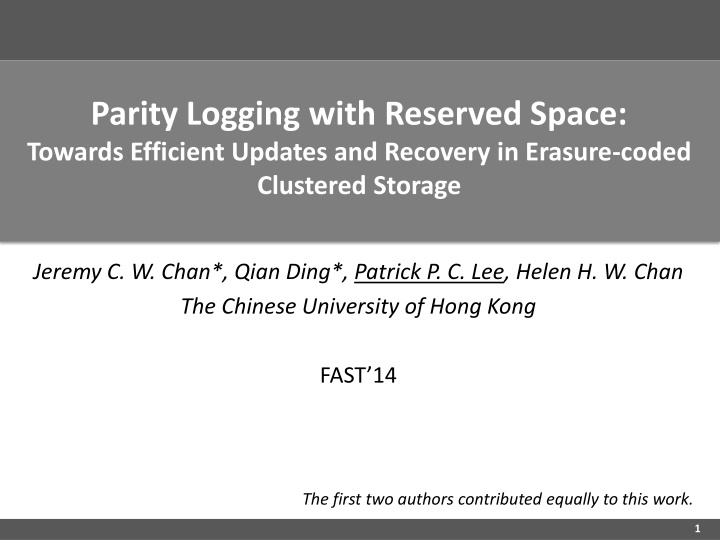 parity logging with reserved space towards