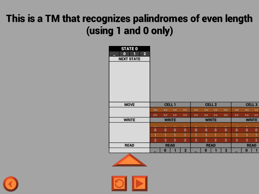 this is a tm that recognizes palindromes of even