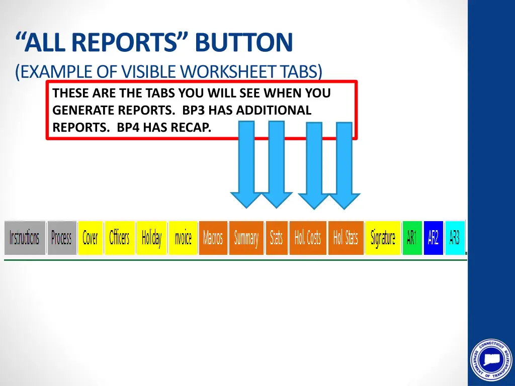 all reports button example of visible worksheet