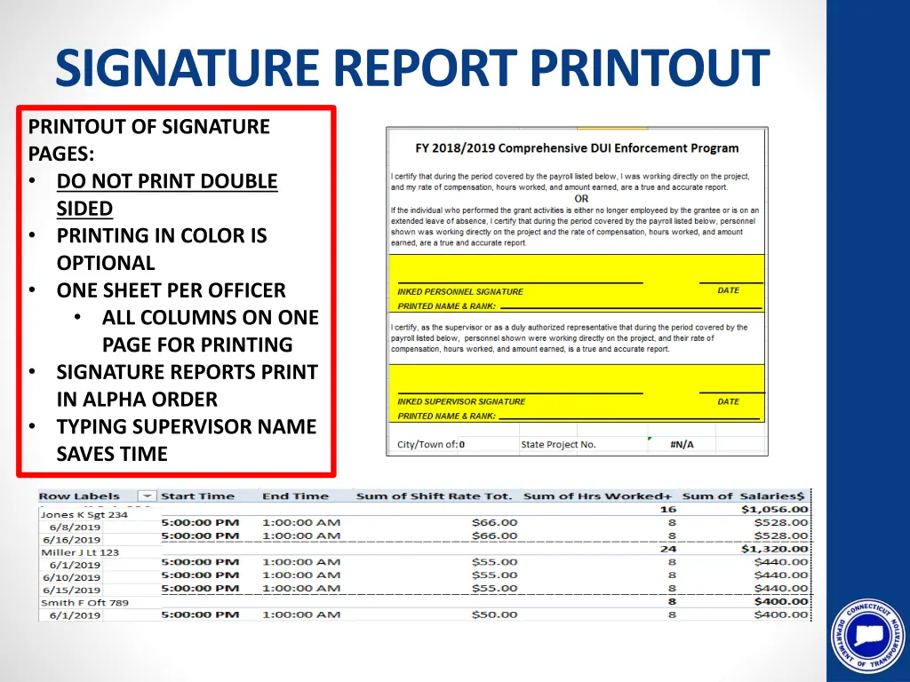 signature report printout
