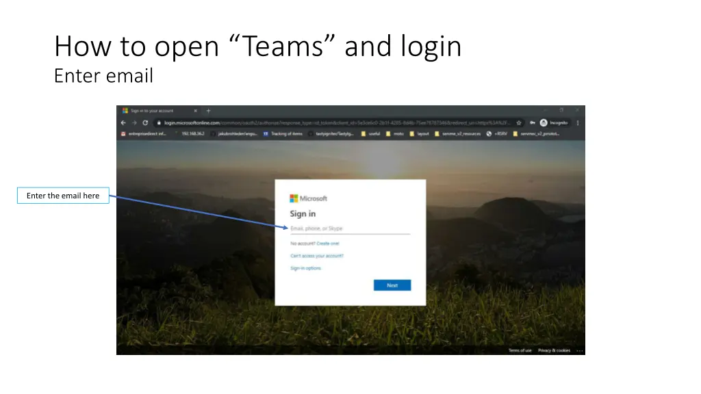 how to open teams and login enter email