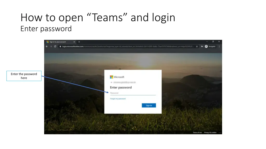how to open teams and login enter password