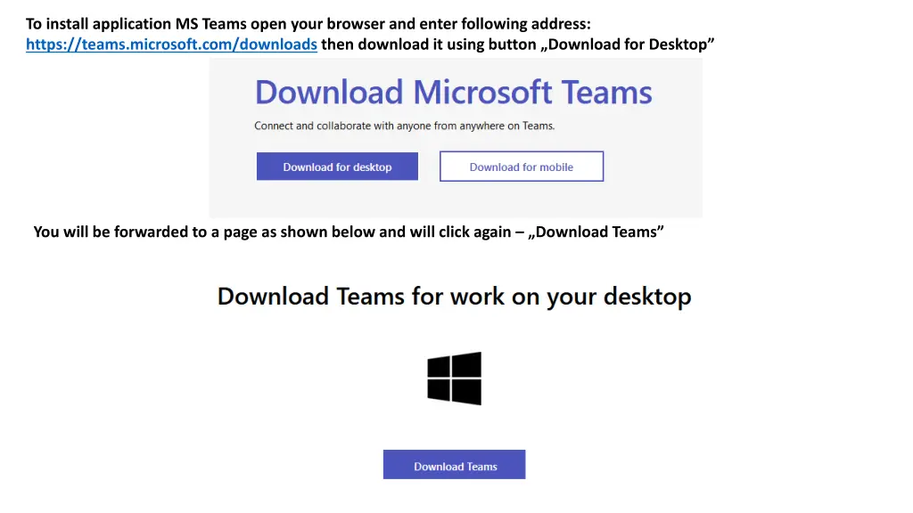 to install application ms teams open your browser