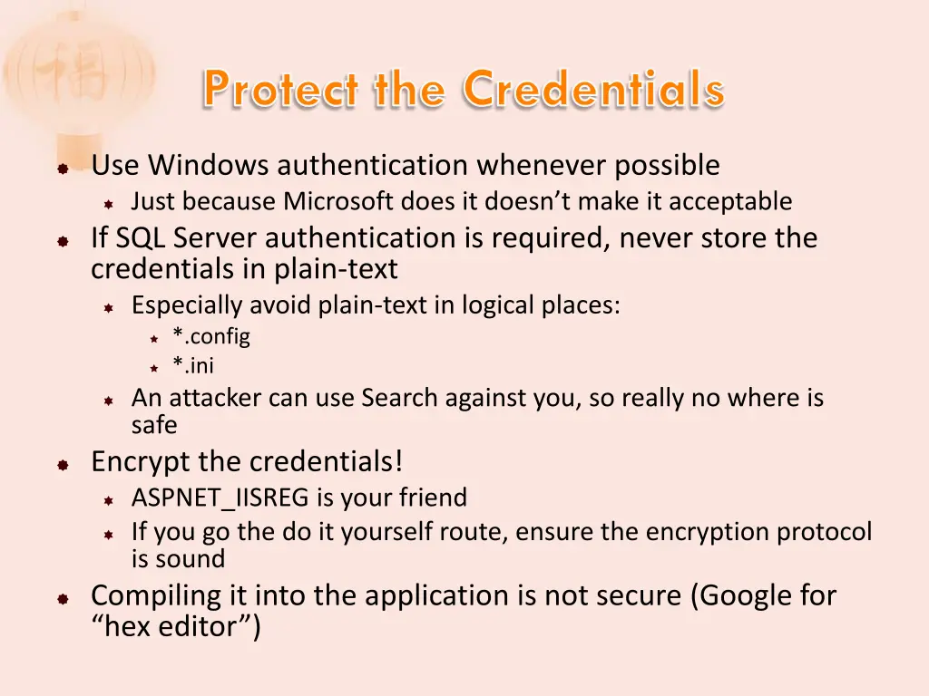 protect the credentials