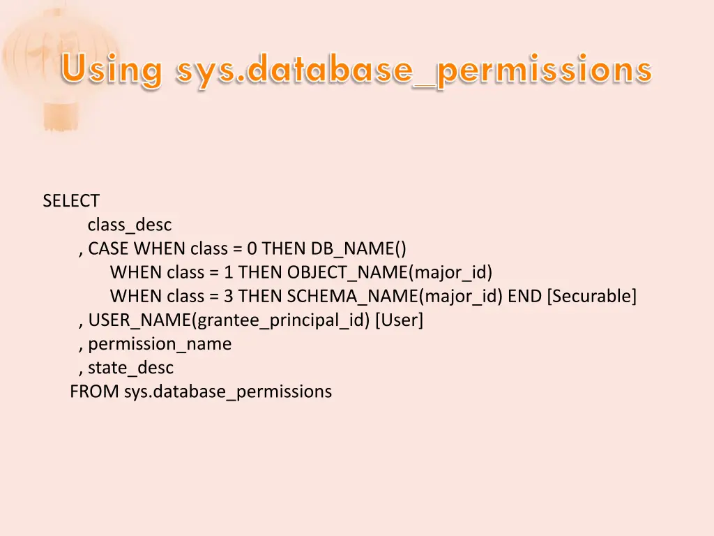 using sys database permissions