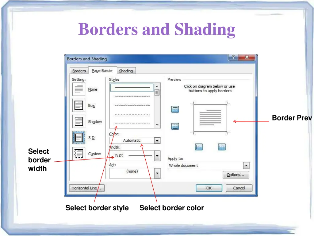 borders and shading