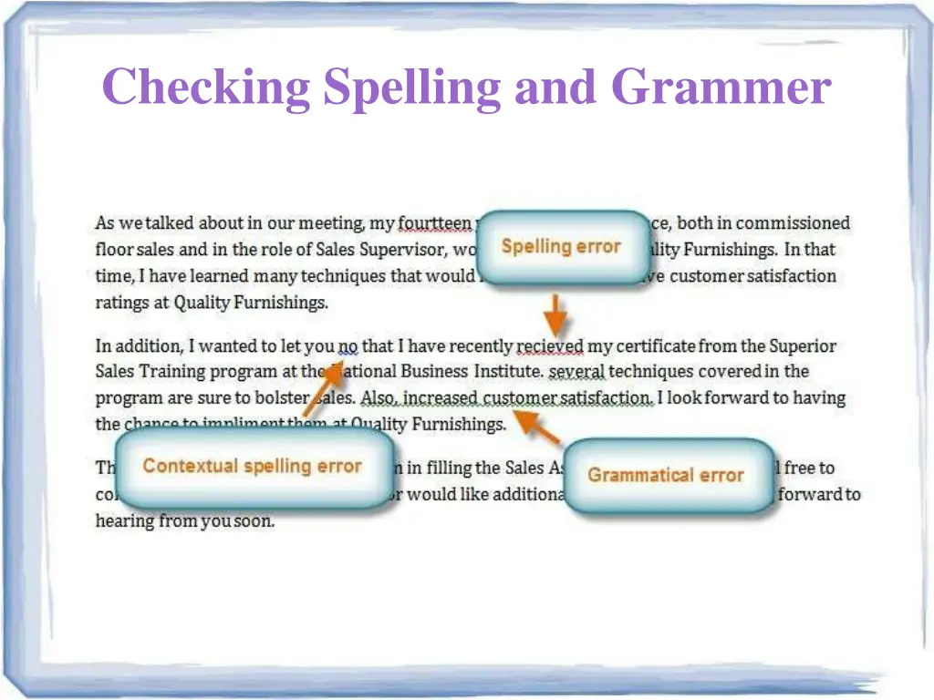 checking spelling and grammer