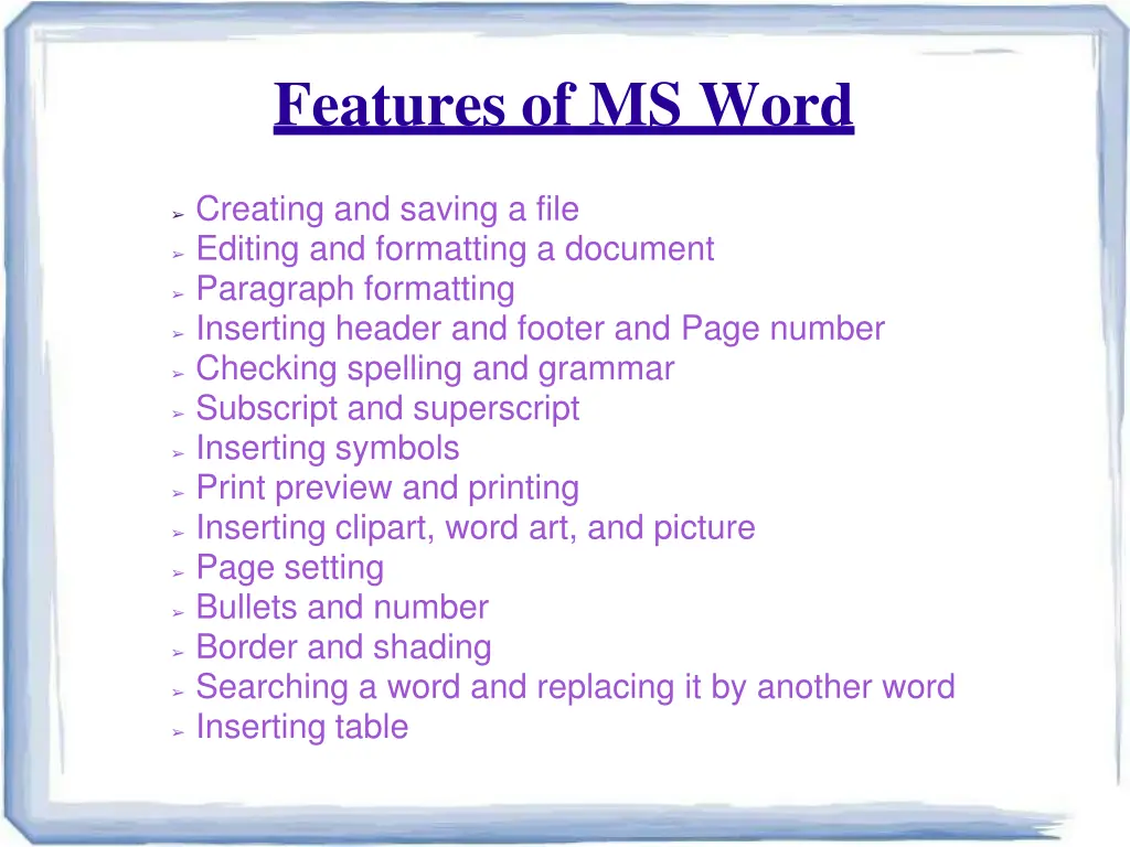 features of ms word