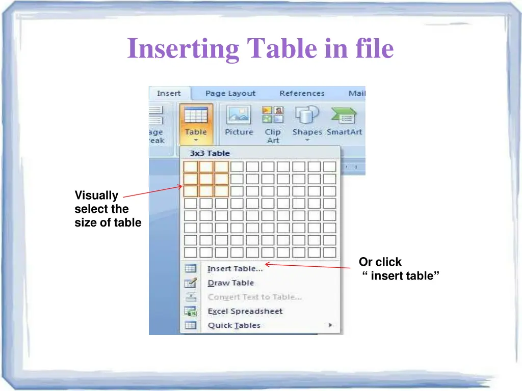 inserting table in file