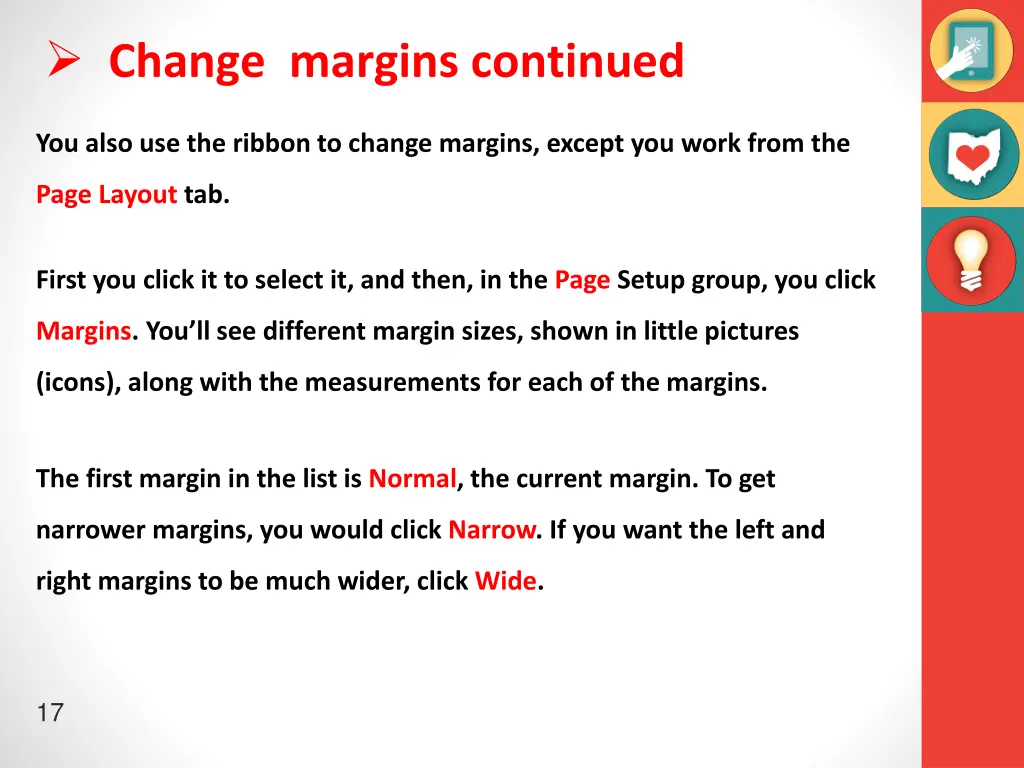 change margins continued