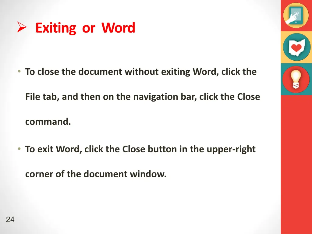 exiting or word
