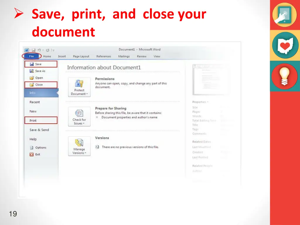 save print and close your document