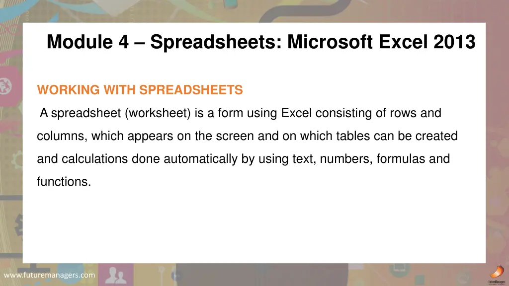 module 4 spreadsheets microsoft excel 2013
