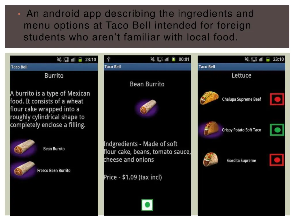 an android app describing the ingredients