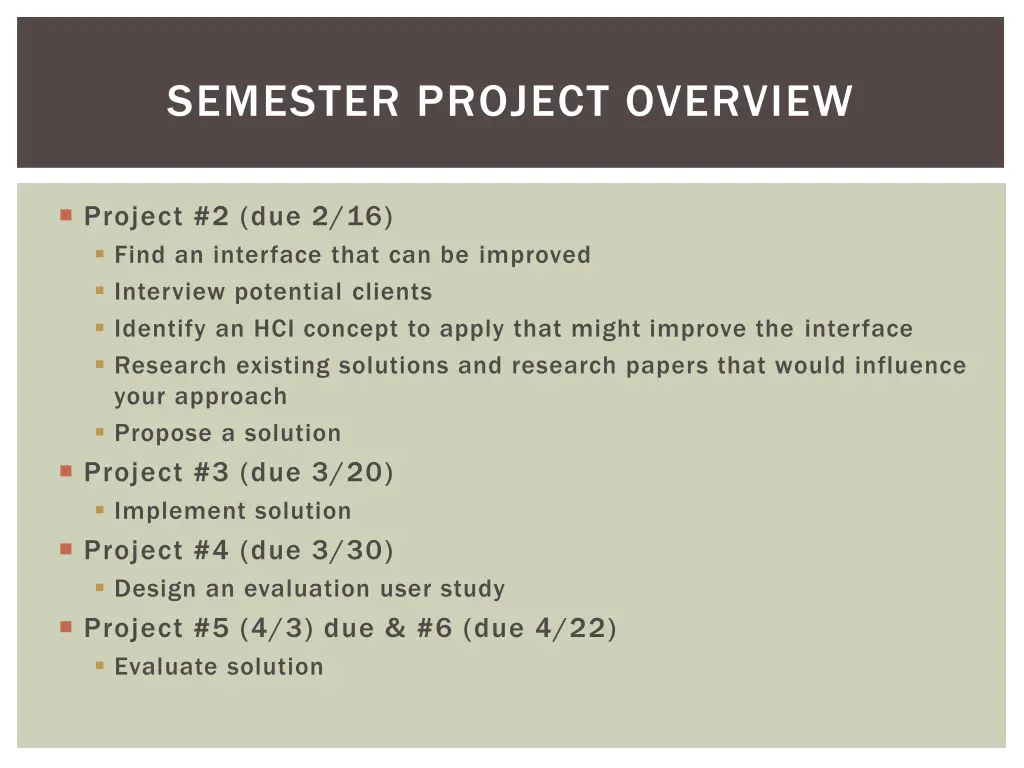 semester project overview 1